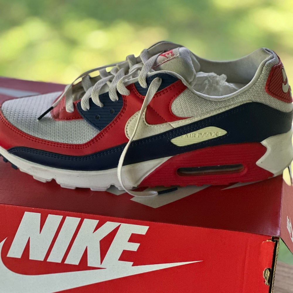 Nike Air Max Red, White, and Blue Sneakers